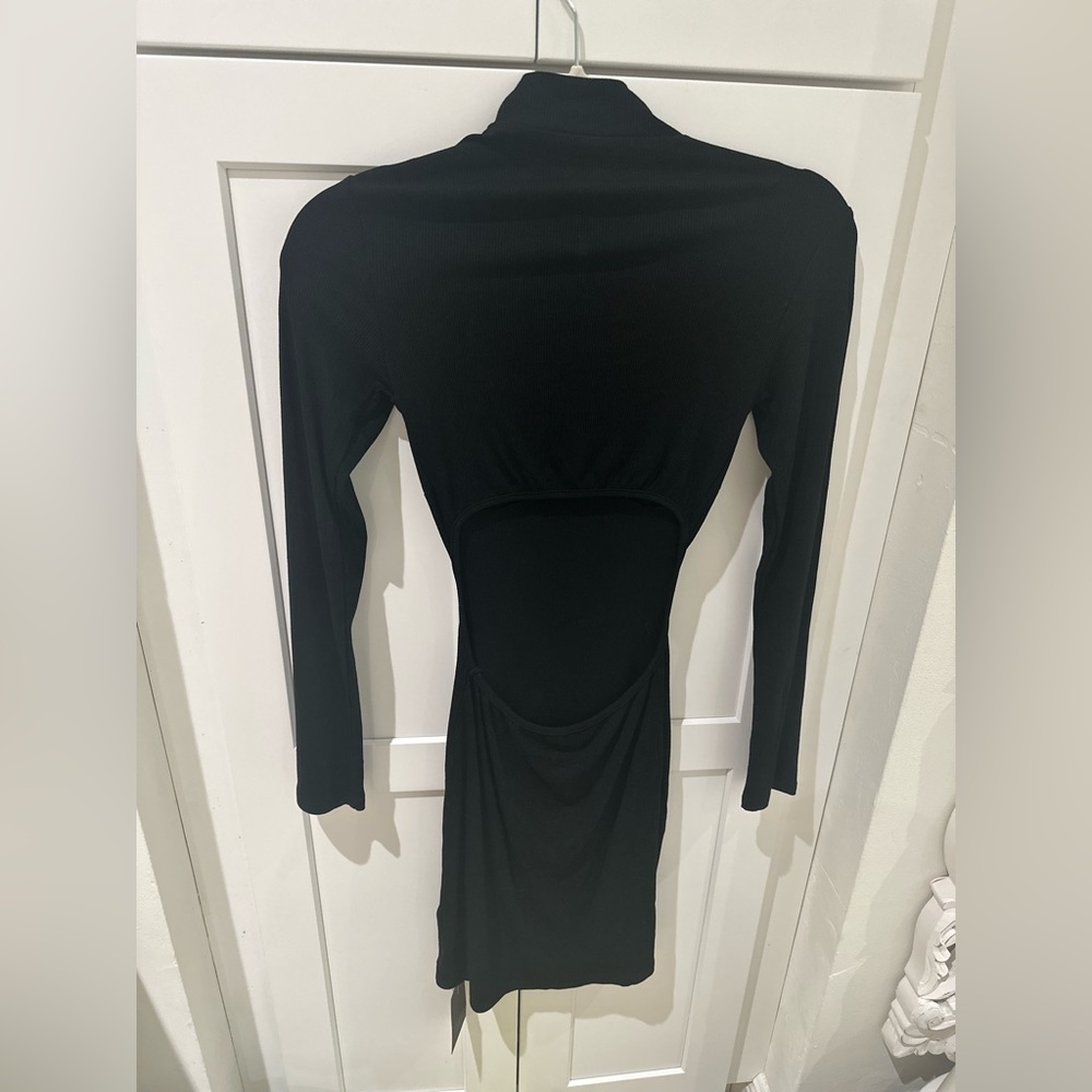 Black Into You Ribbed Mock Turtleneck Midi Dress